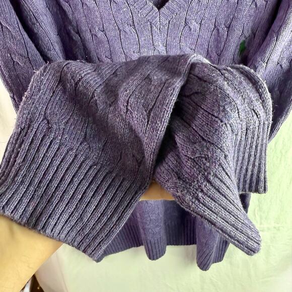 Polo Ralph Lauren Men's XXL Purple 100% Tussah Silk Cable Knit V Neck Sweater - Picture 6 of 7
